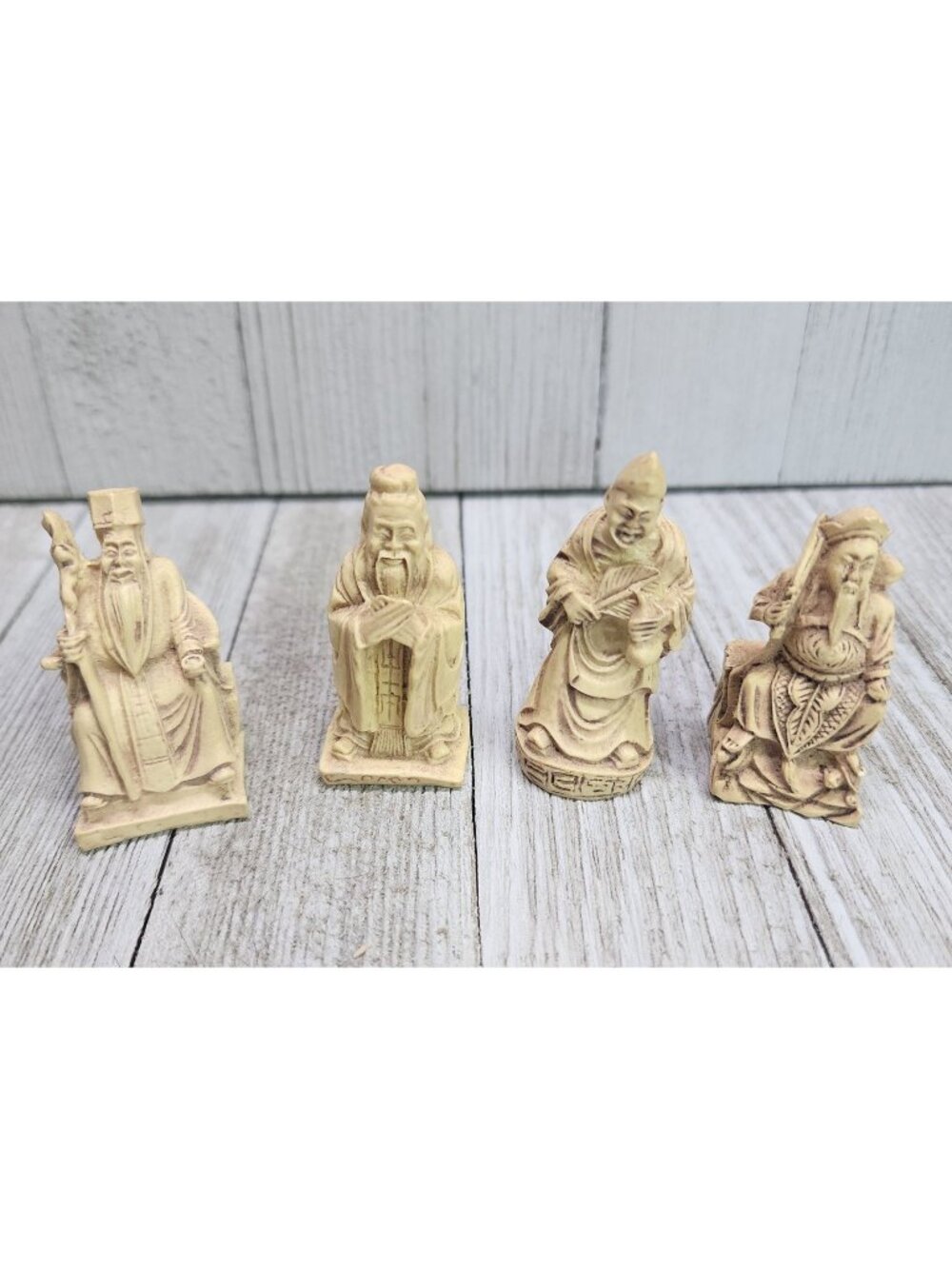 Vintage Scuplted Indonesian Wise Men Buddha Figurines Statue - Set Of 4